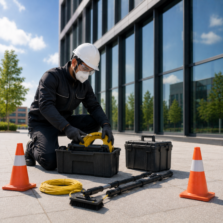 Sécurité renforcée lors d'une intervention nettoyage en hauteur